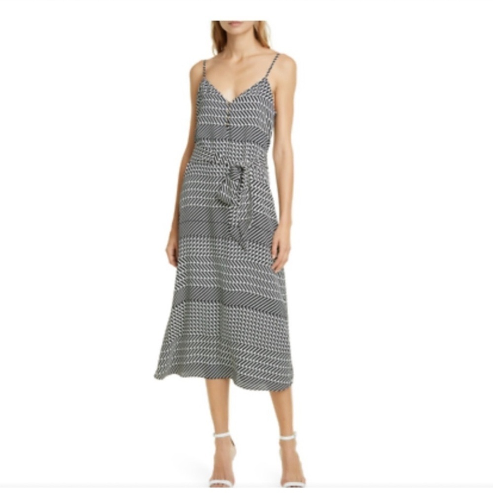 Joie Women's Shira Mixed-striped Midi Dress Black White Size L
